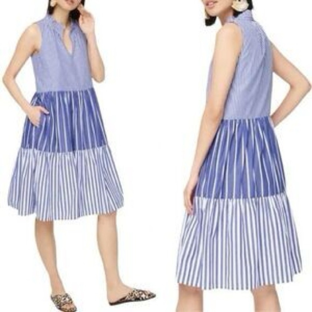 J. CREW Sleeveless tiered popover dress in mixed stripe (100)